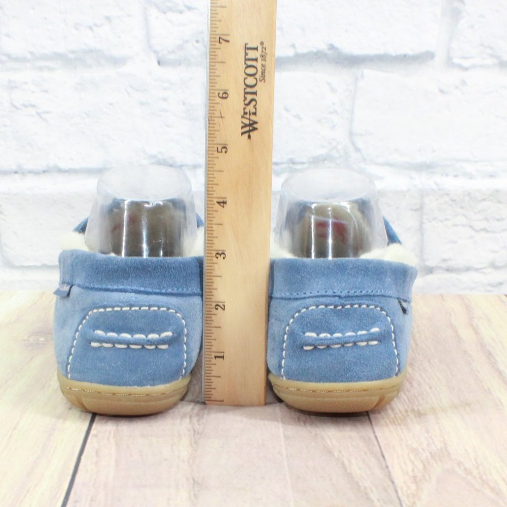 LL BEAN Blue Shearling Lined Wicked Good Moccasin Slippers Size 6 - Picture 8 of 10